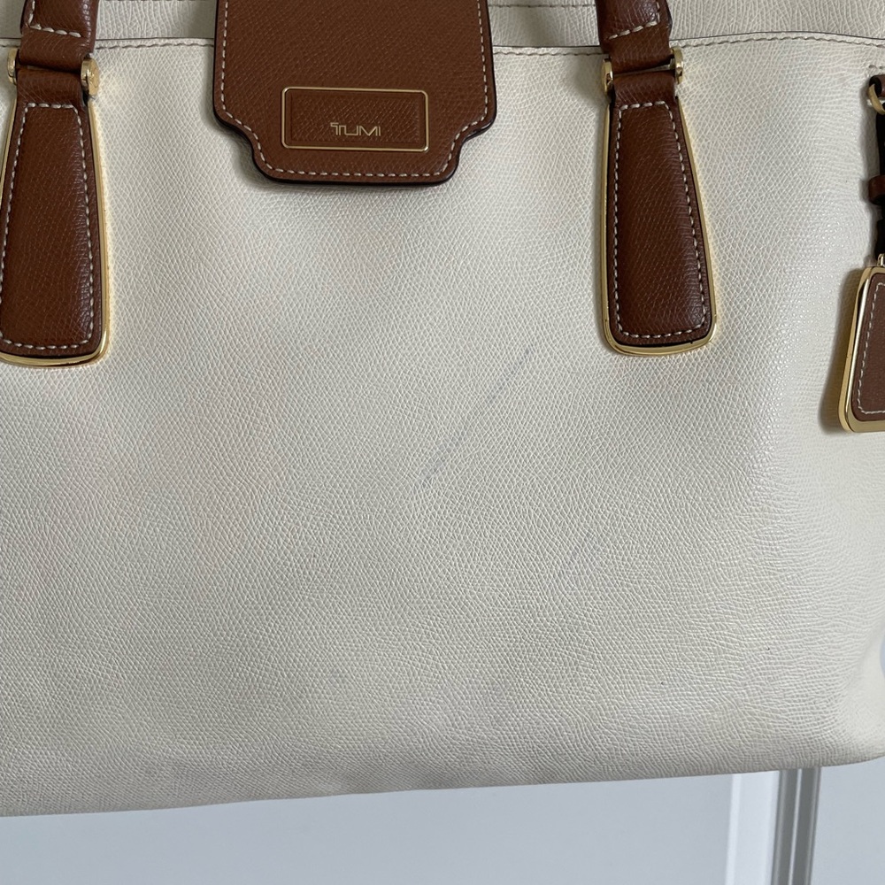 Tumi Cream and Brown Leather-Trim Tote Bag - Picture 5 of 16